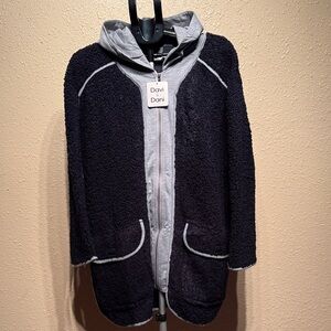 Teddy bear hooded zip long shacket jacket women’s medium super stretch comfort